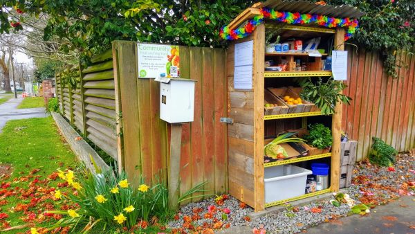 A decorated community fruit and vege stand in Christchurch