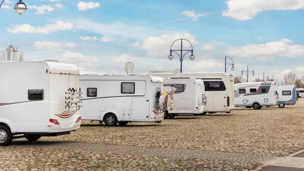 Campsite Types - Motorhomes Parked in a Row
